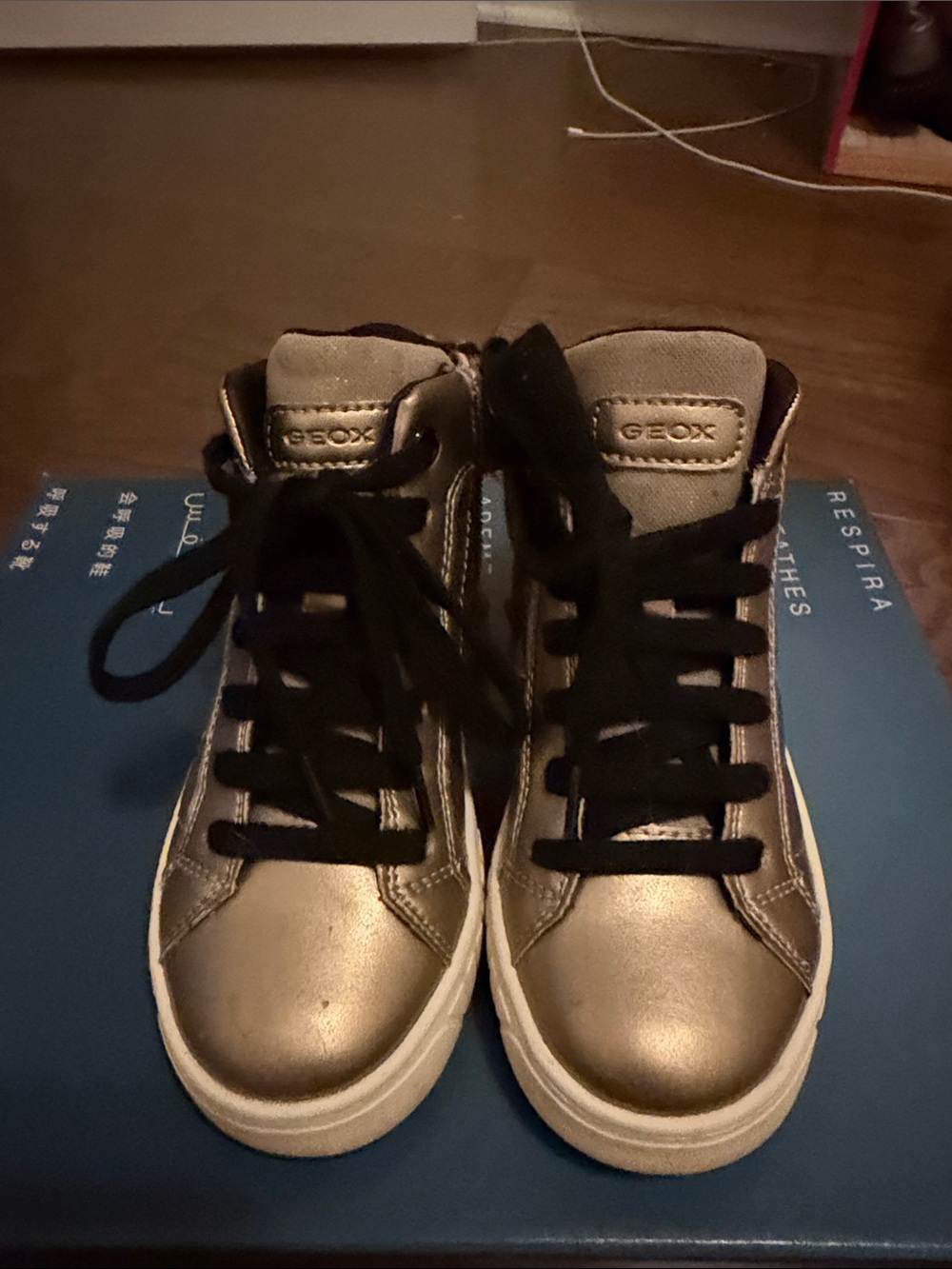 Geox Kids Metallic Gold High-Top Sneakers with Black Laces